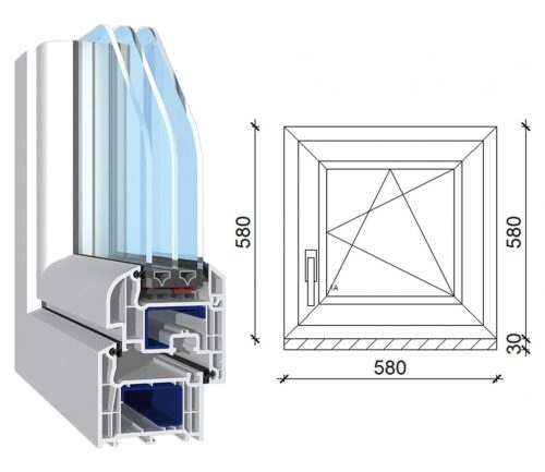 Decco 71 műanyag bukó-nyíló ablak 3 rétegű üveggel 60x60