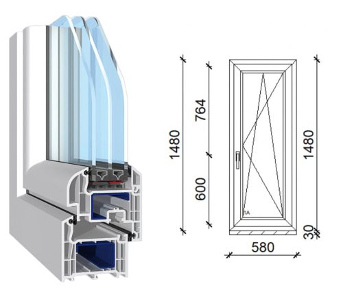 Decco 71 műanyag bukó-nyíló ablak 3 rétegű üveggel 60x150