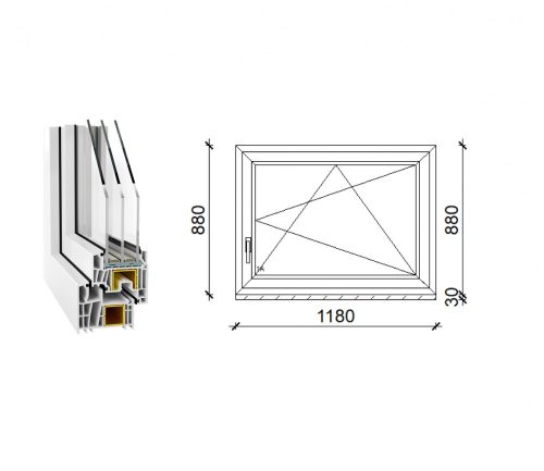 Decco 83 műanyag bukó-nyíló ablak 3 rétegű üveggel 120x90